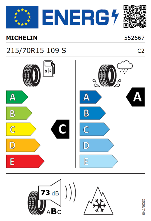 Tyre Label for Michelin Agilis CrossClimate 215/70R15 109S