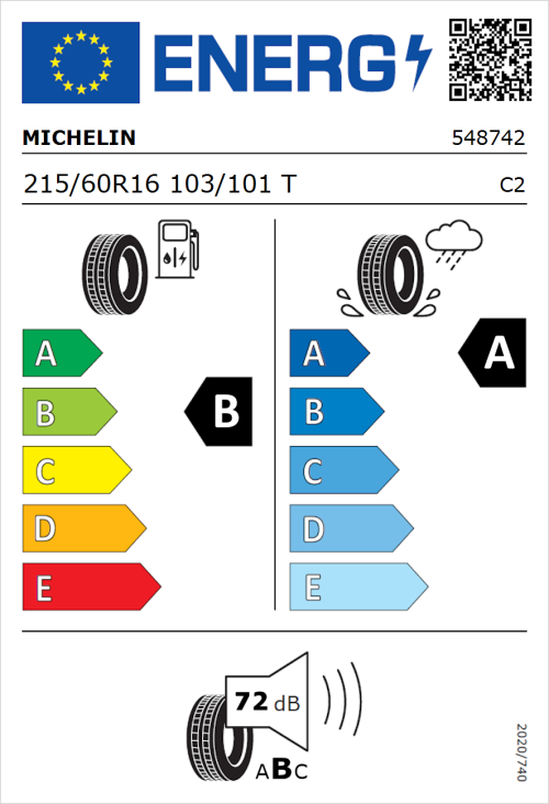 Tyre Label for Michelin Agilis 3 215/60R16 103/101T